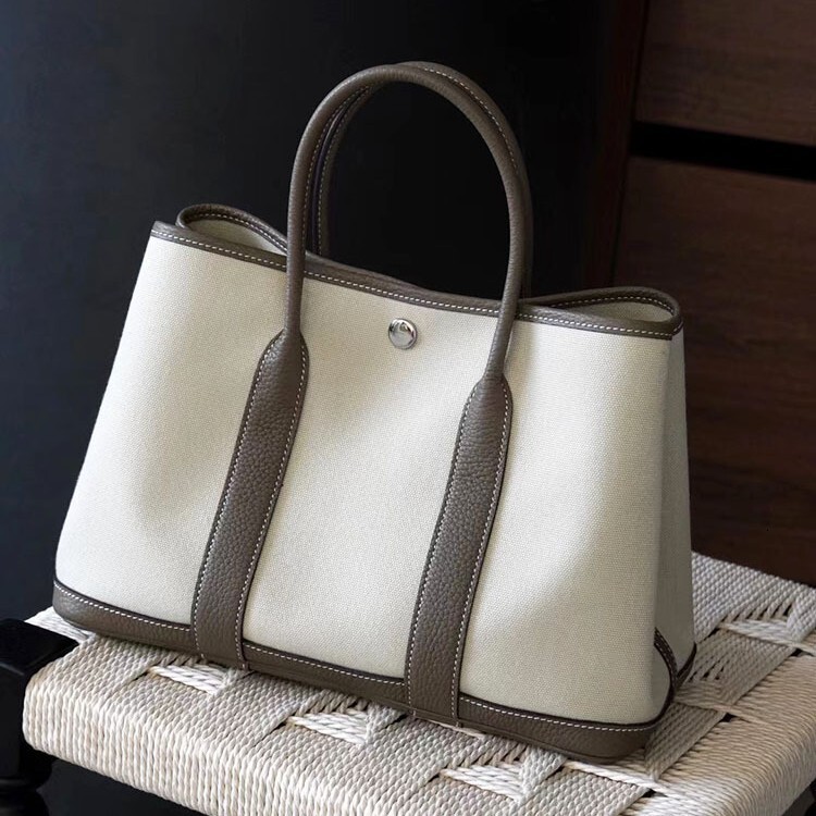Bag Steel Hardware Canvas With Leather Garden Commuting Handbag Large Capacity Tote Computer Bag For Women