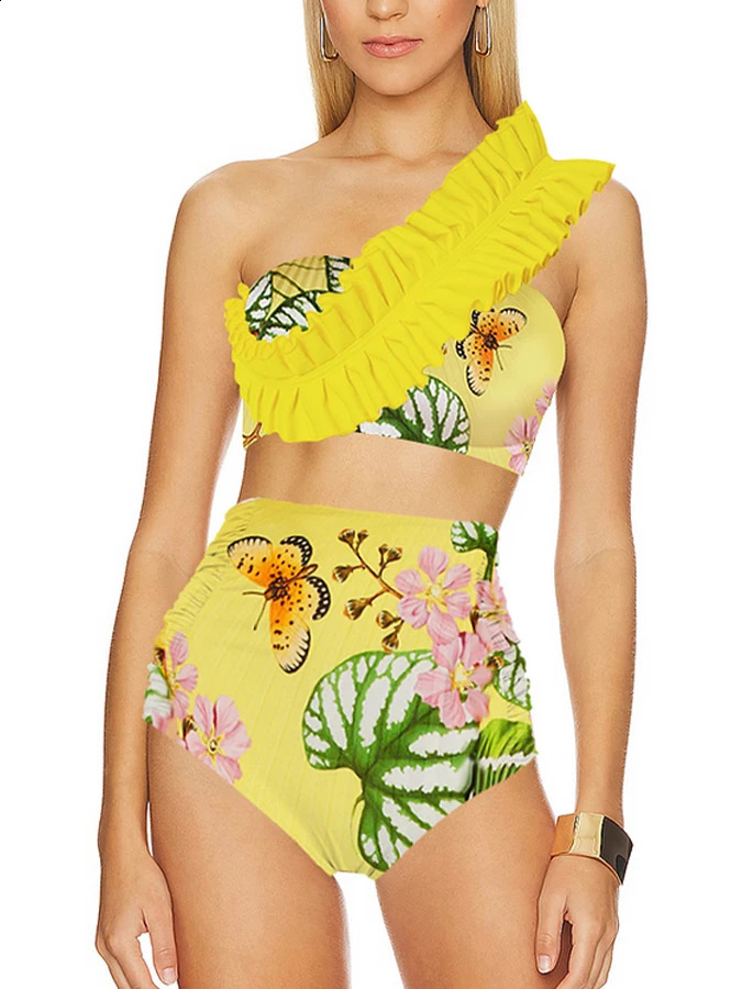 Womens One Shoulder Beachwear Floral Print Swimwear Summer Swimsuit and Cover-Ups Bathing Suits Beach Style Fashion 250109