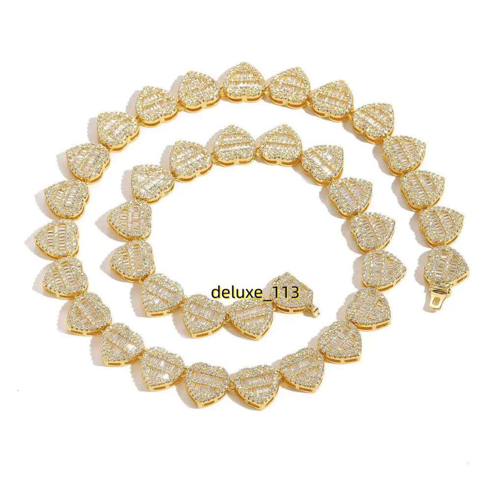 Dropshipping Hip Hop Jewelry 12mm Sterg Sier VVS Moissanite Dia Iced Out Heart Shape Tennis Chain Necklace