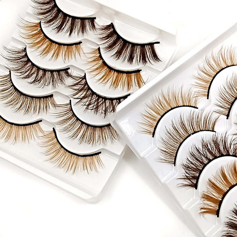 kekelala 5 Pairs Mix Fake Brown Strip Eyelashes Wholesale Blonde False Colored Eye Lash Extension Long Natural Faux Mink Cils 250110