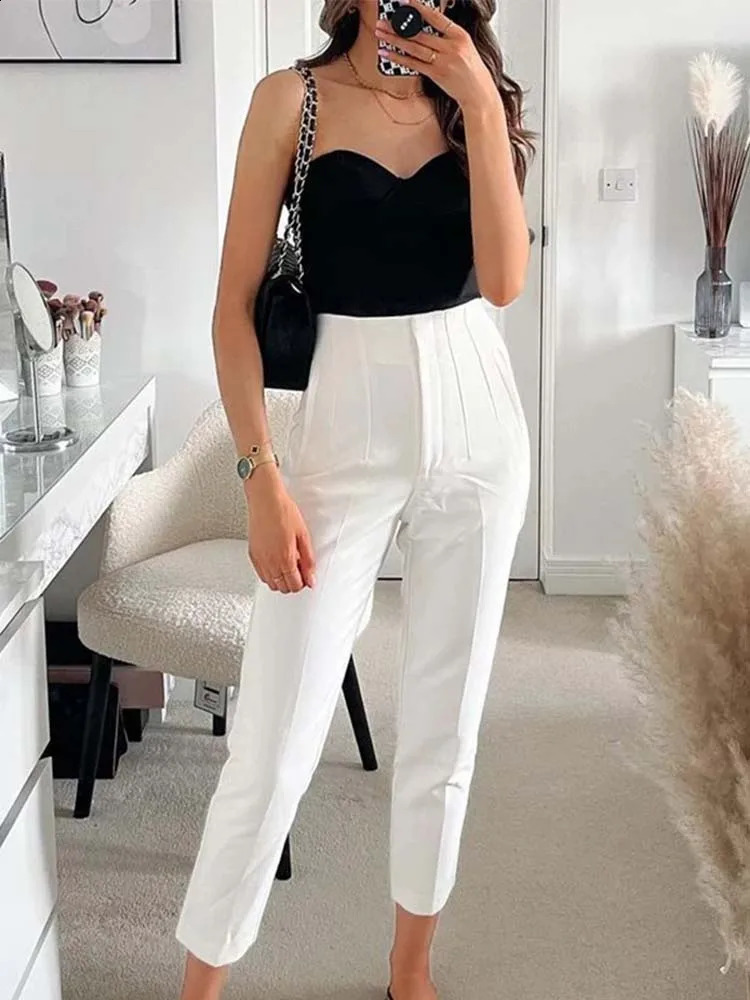 TRAF Pencil Women Pants High Waist for With Seam Detail Streetwear Woman Ankle Trousers Autumn Office Wear Pant 250120
