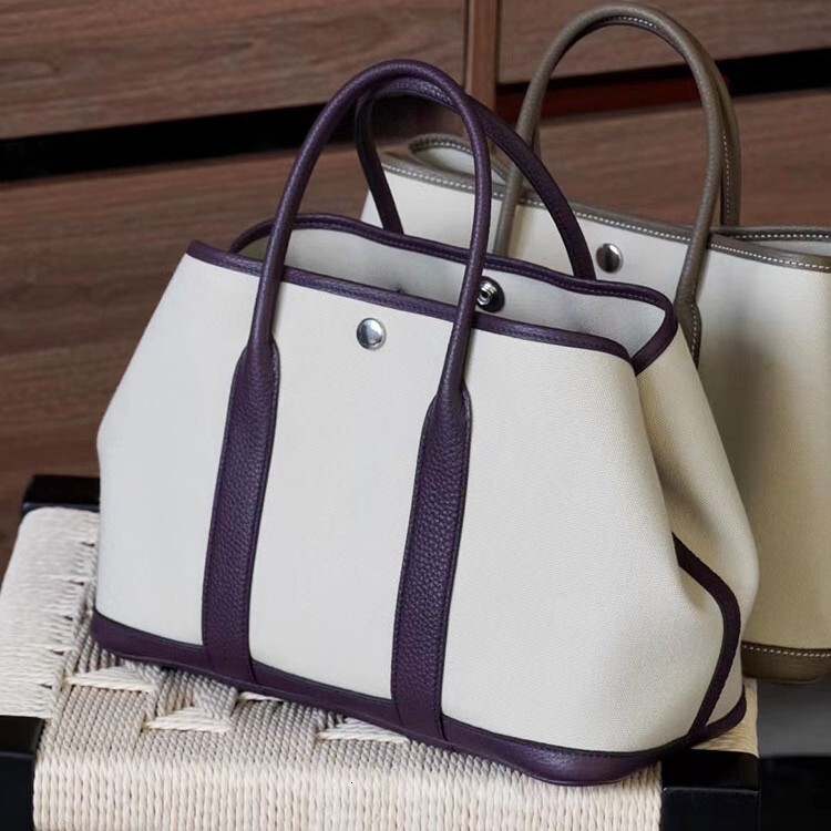 Bag Steel Hardware Canvas With Leather Garden Commuting Handbag Large Capacity Tote Computer Bag For Women