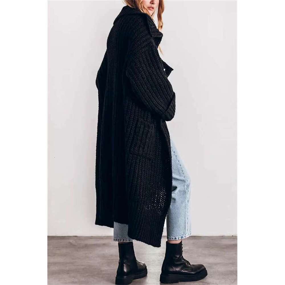 2025 Women's Autumn And Winter Maxi Cardigans Single Breasted Oversized Sweaters Solid Color Large Collar Boho Long Knitwear