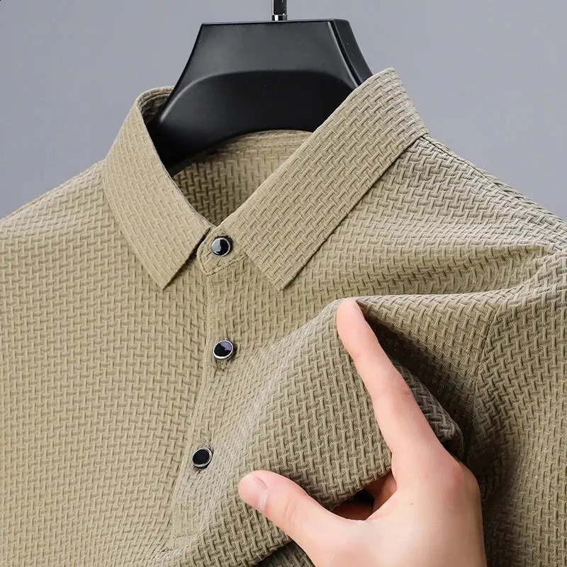Summer Mens Casual Polo Shirt Breathable Business Male Golf Social Short Sleeve Lapel Loose T-shirt Solid Color Cool Tops 250318