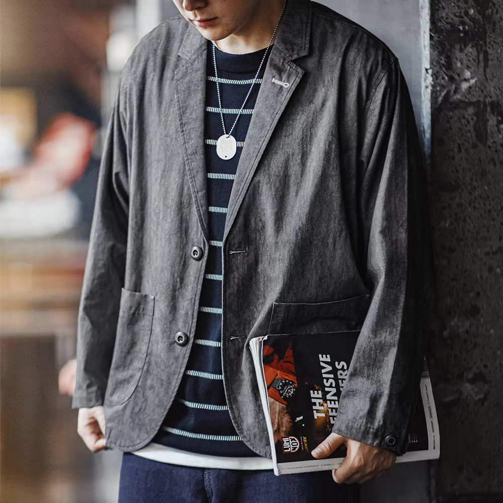 Maden New Casual Suit With Irregular Pattern Design Lapel Loose Blazers Cotton Jacket For Men's Spring And Autumn