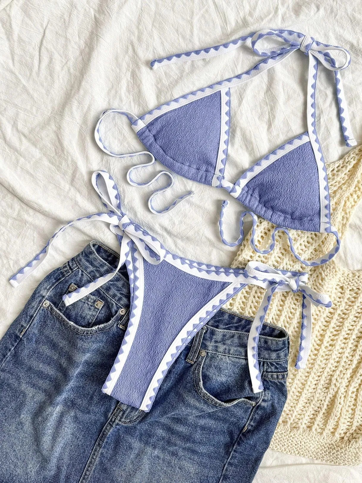Halter String Two Piece Triangle Bikini Set Women Swimwear Female Swimsuit Bathers Bathing Swimming Suit Beachwear Summer 250122