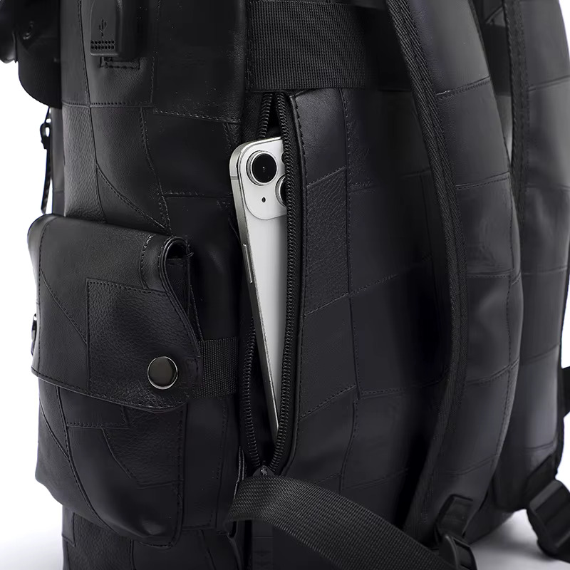 New Fashion Patchwork Leather Backpacks Waterproof Sports Travel Backpack For Men 15 Inch Laptop Bag USB Mochilas Para Hombre