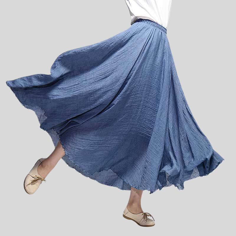 Summer new skirt cotton and linen skirt linen solid color long skirt loose pendulum skirt pleated A-shaped skirt