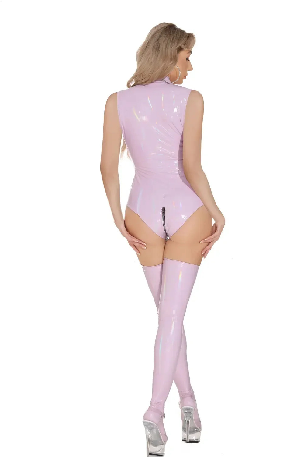 High Cut Thong Bodysuit Tops Front Zipper Open Sexy Faux Leather Sleeveless Tights Woman Clothing Night Club Leotard Shaper Wear 250108