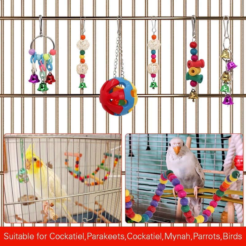 Parrot Bird Toys Bird Cage Swing Stand Small Parrot Hanging Hammock Parrot Bite Toy Set Bird Supplies Parrot Cage Bell Perch Toy 250121
