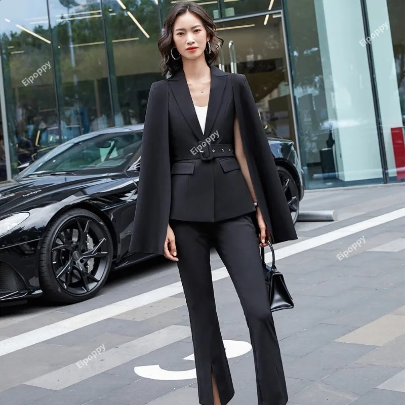 2024 Women Bat Sleeve Pant Suit Latest Fashion Ladies Jacket Blazer and Trousers Red Apricot Black 2 Piece Set 250114