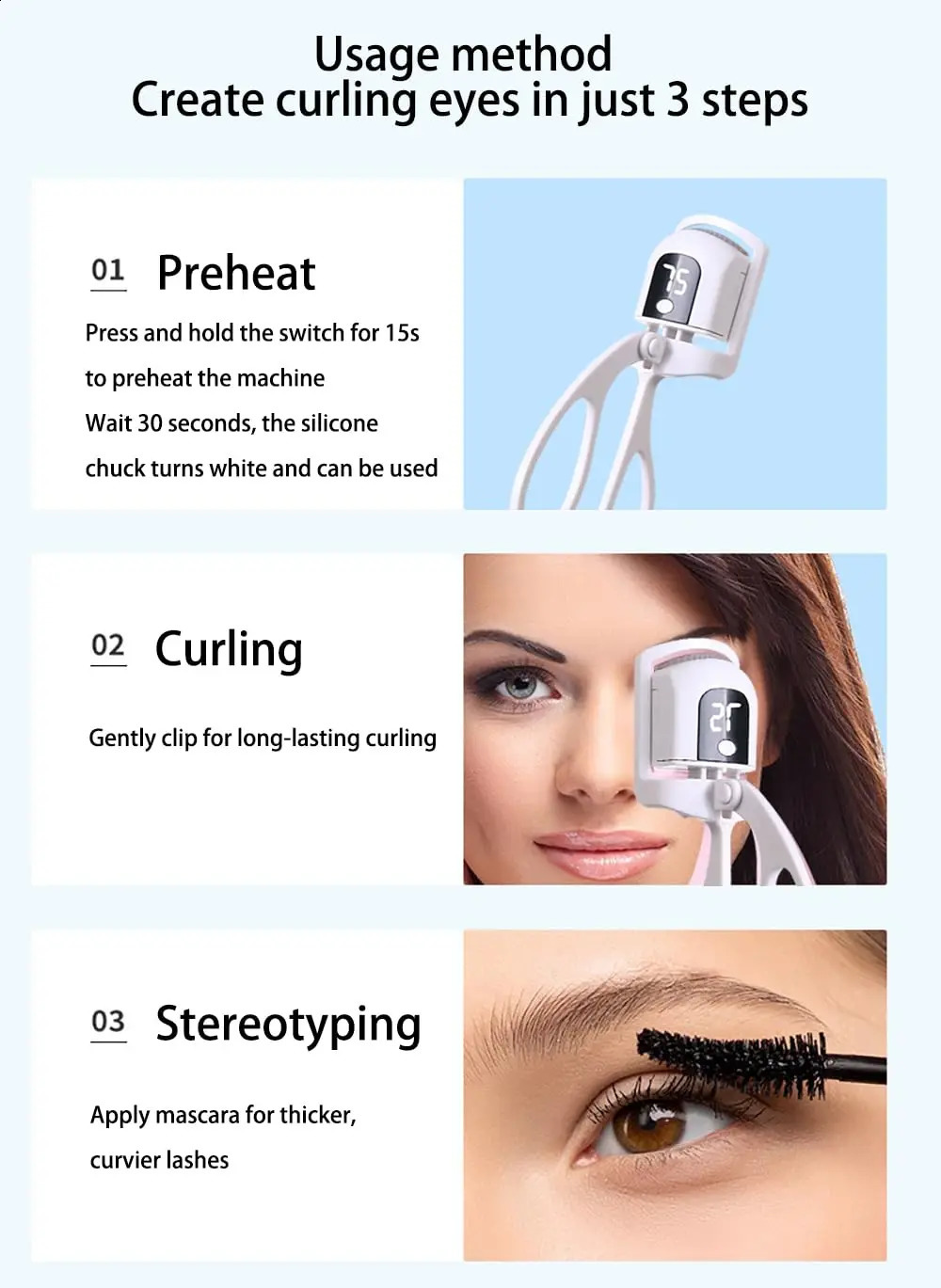 Electric Heated Eyelash Curler Portable Comb Eye Lash Perm Long Lasting Shaping Thermal Makeup Tools 250115