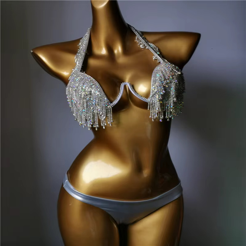 4 Color Bikini Set Women Bg Diamante Carnival Swimwear Crystal Panties Rave Festival Swimsuit Burning Man Outfit Club Wear