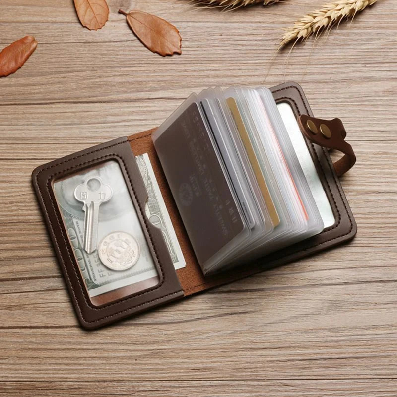 Mens Leather Card Bag Large Capacity Vintage Hasp Anti-theft Bank Credit Card Holder Case Translucent Business Card Wallet 250120