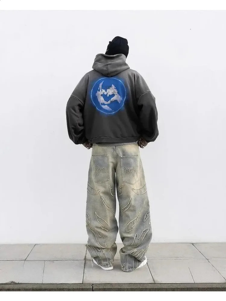 Y2K Harajuku Hip Hop Patch Heavy Industry Luggage Jeans Street Fashion Retro Gothic Casual Wide Leg Mens Wear 250117