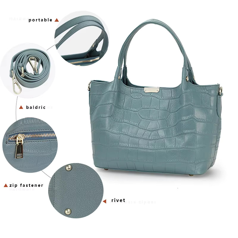 Aidrani Fashion Genuine Leather Bag With Crocodile Pattern Large Capacity Women's Handbag Solid Color Casual Versatile S