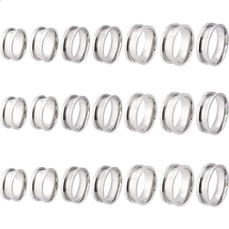 21pcs 7-size blank ring stainless steel finger ring groove core inlaid ring for resin circular blank ring for jewelry making 250109
