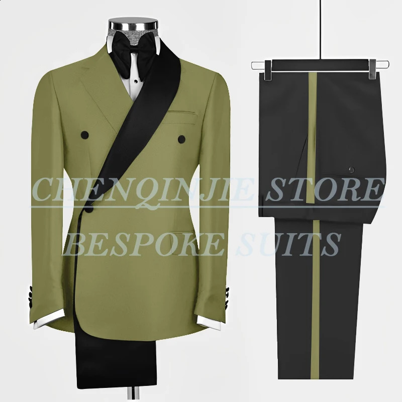 Black Men Suits Double Breasted Slim Fit Male Clothing Custom Made 2 Piece Jacket Pants Elegant Full Set Costume Homme 250121