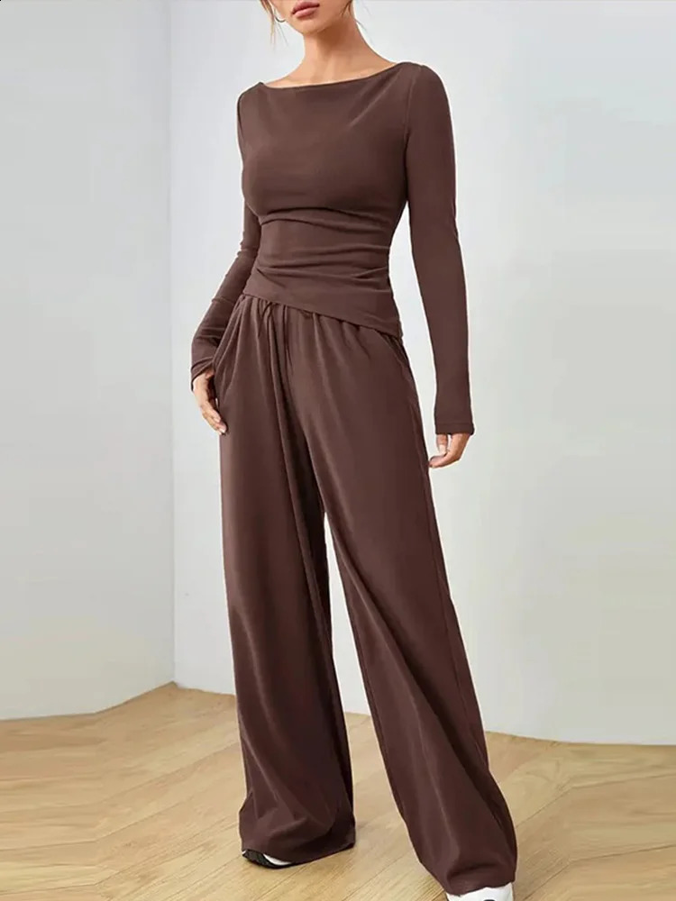 Women Two Piece Sets Pajama Set Sexy V-neck Long Sleeve Shirts Loose High Waist Wide Leg Pant Sets Lady Sleepwear Tracksuits 250120
