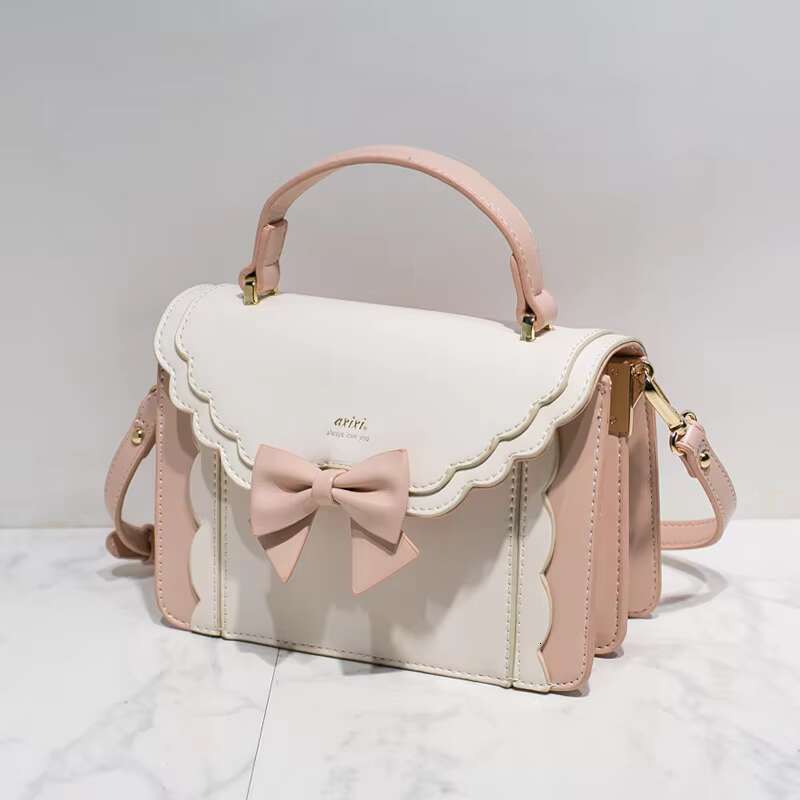 JIAERDI Lolita Bow Square Messenger Women Haruku Handle Uniform Pink Hand Bag Female Sweeet Jk Crossbody Bags Aesthetic