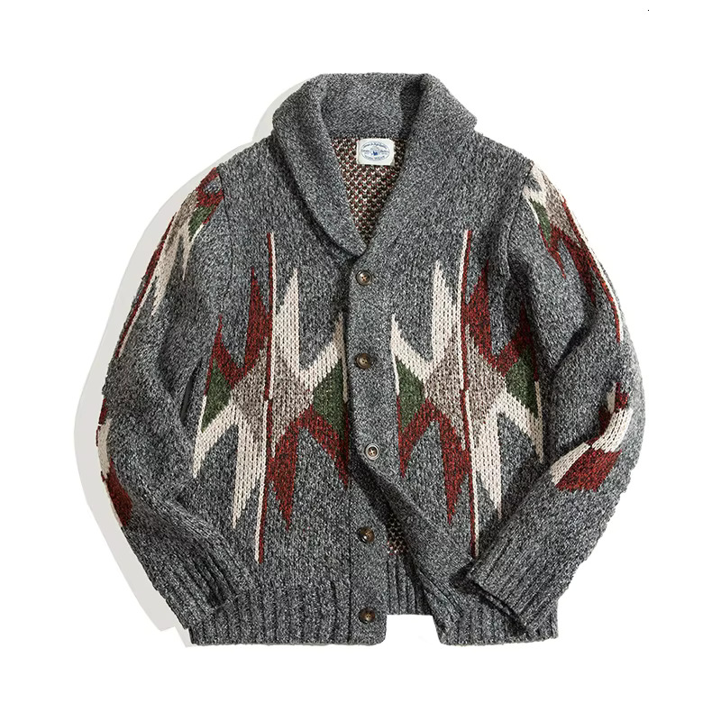 Maden Knitted Vintage Cardigan Men Sweater Indiana Thick Oversized Streetwear Geometric Trend V-Neck Christmas Knit Coats