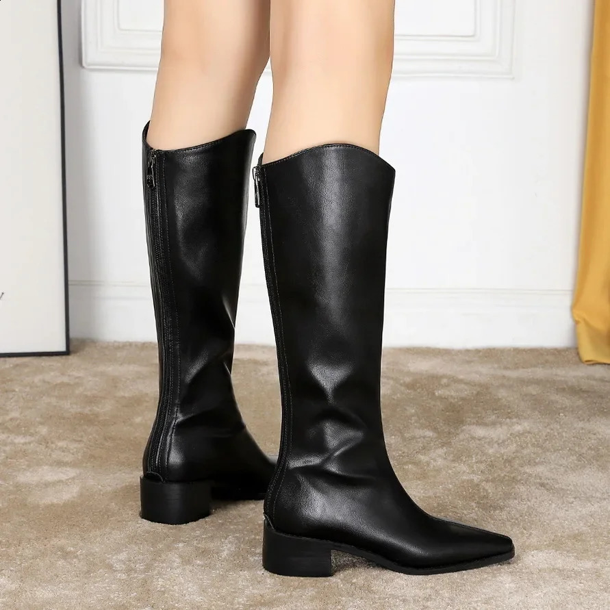 Street Style Fashion KneeHigh Women Boots Med Thick Heeled Winter Retro Comfortable Soft Surface Knight Long Booties 250117