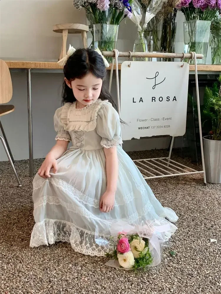 Baby Girl Summer Light Green Turkish Vintage Lolita Lace Princess Ball Gown Dress for Birthday Holiday Party Eid Child Clothing 250117