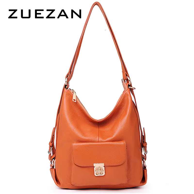 100% Natural Cowhide Backpack, Women Genuine Leather Shoulder Bag, Girl Hobo Bag , B394