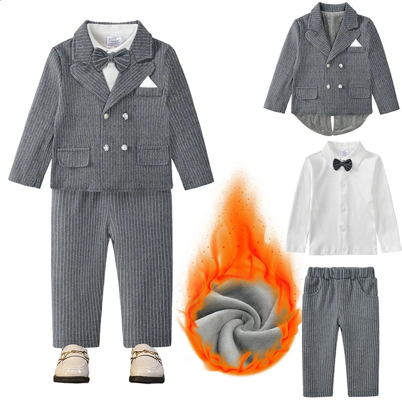 Infant Baby Boys Suit Set Toddler Boy Birthday Party Wedding Tuxedo Stripe Blazer Suits Outfit Kids Christmas Formal Clothes Set 250120
