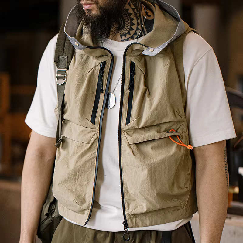 Maden Outdoor Quick Dry Men's Vest Multi-Pocket Hooded Camping Fishing Mountain Waistcoat Tactical Hunting Sleeveless Jackets