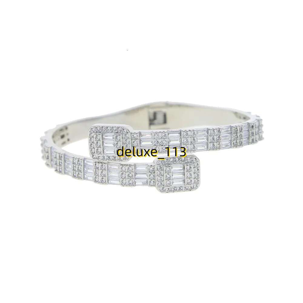 Iced Out Baguette Open Cuff bracelet Bangle Micro Paved Bg Square Cubic Moissanite Bracelet Rapper Punk Jewelry for Women