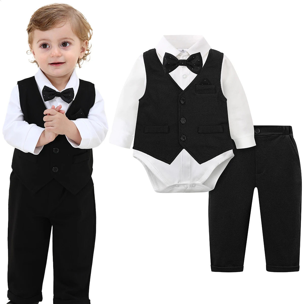 Baby Tuxedo Boys Suit Infant Wedding Gentleman Formal Dress Easter Ring Bearer Outfit Set Toddler Birthday Party Gift Clothes 250120