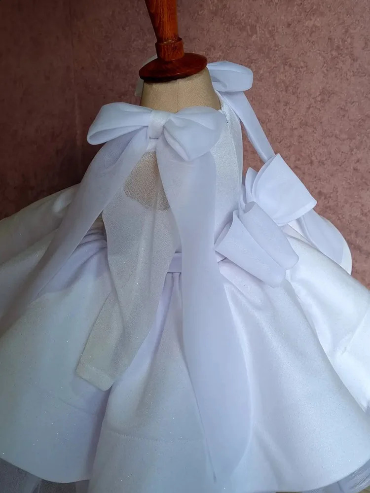 White Flower Girl Dress For Wedding Knee Length Long Sleeves Princess Kids Birthday Party First Holy Communion Baby Ball Gown 250115