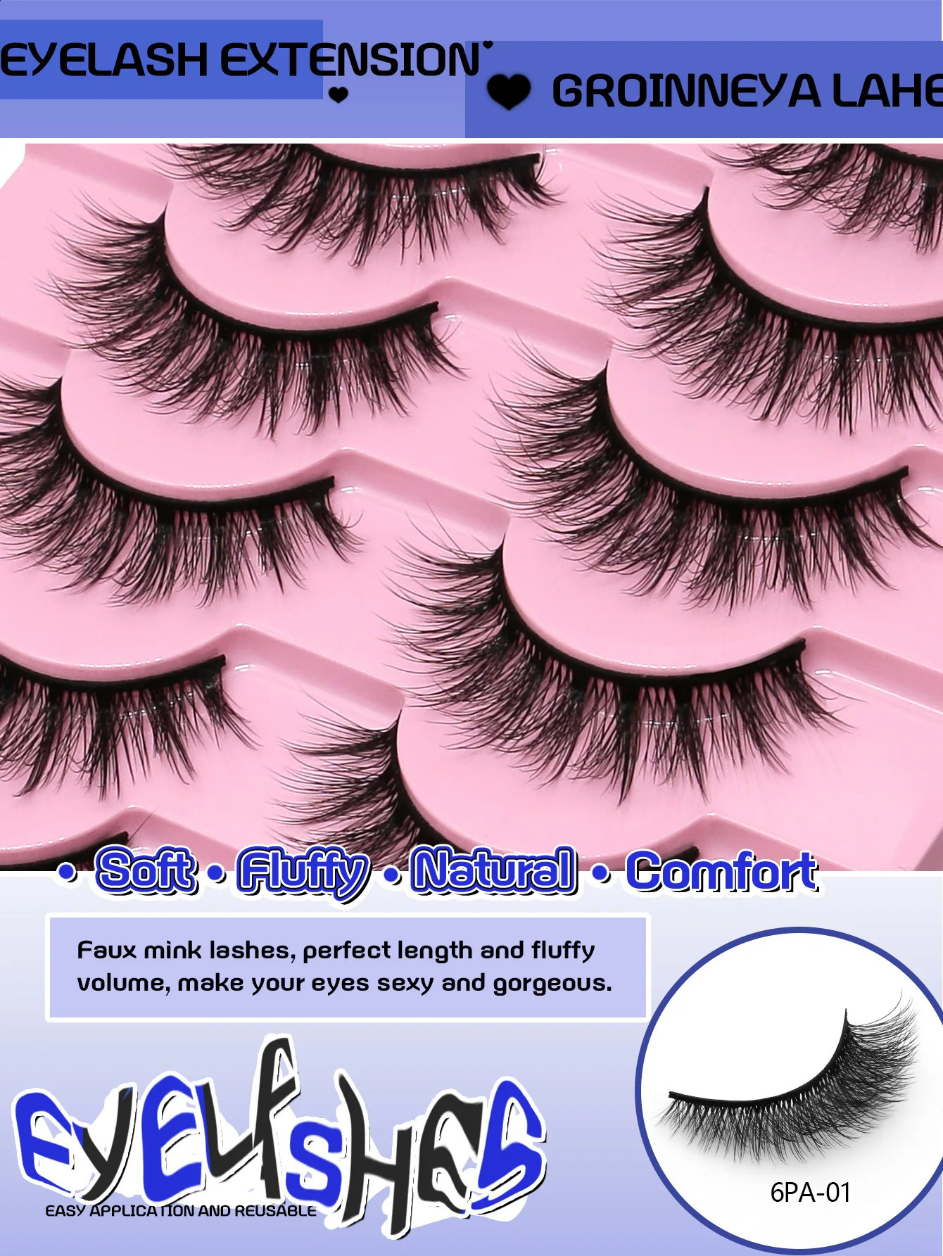 GROINNEYA Fluffy False Eyelashes 510 Pairs Manga Lashes Full Thick Natural Long Soft Fluffy 3D Faux Mink Lashes Extension 250110