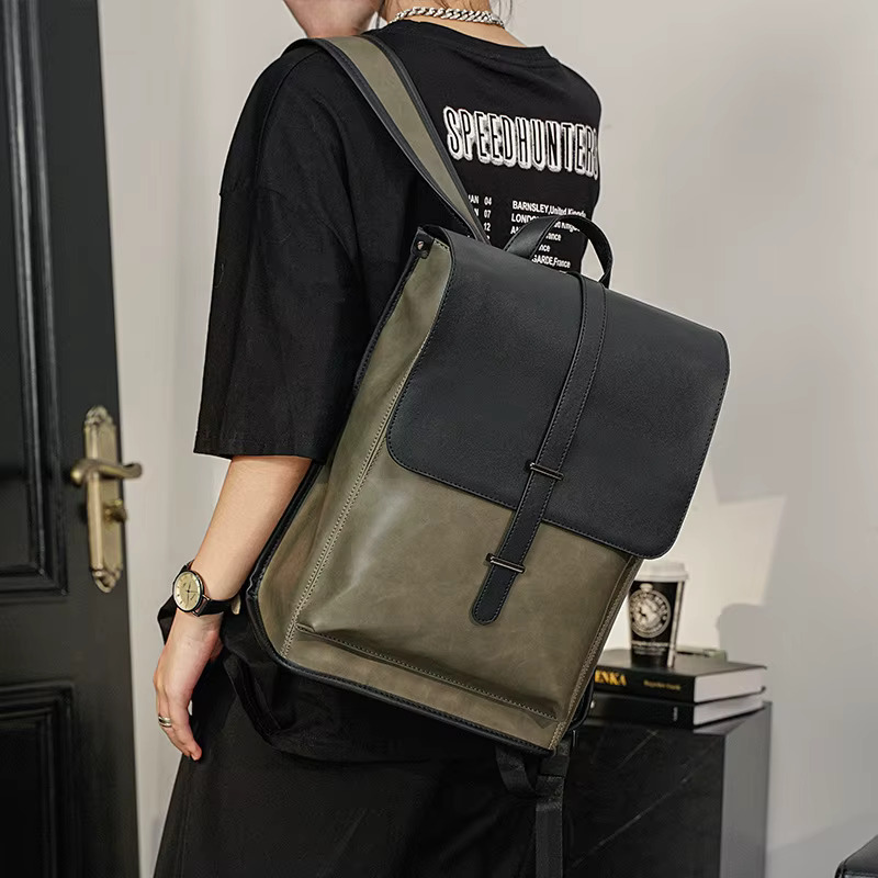 AIGO New Fashion Men's Backpack Travel Brand Design Large Capacity School Bag PU Leather Backbags Laptop Shoulder