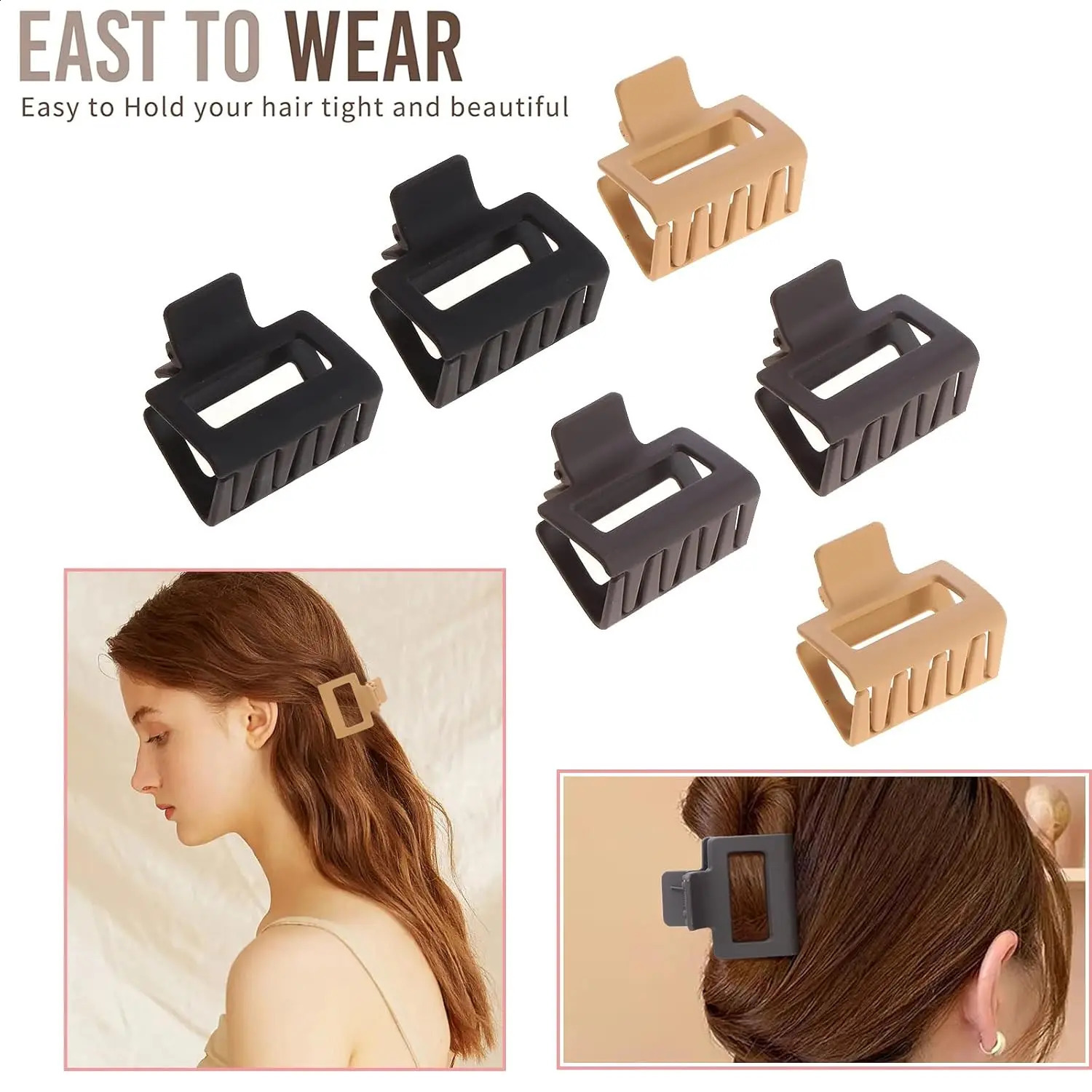 12-Pack Square Claw Clips Large And Small Unisex Rectangular Non-Slip Matte Large Hair Clips For Women 250120