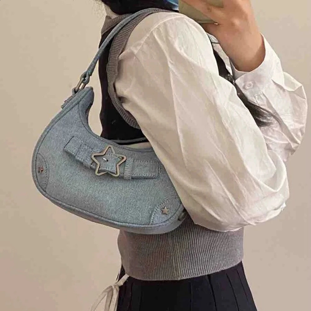 Vintage Star Handbags for Women Fashion Hobos Shoulder Underarm Bag Ladies Clutch Denim Y2k Bag Female Armpit Purses Cool Bag 250113