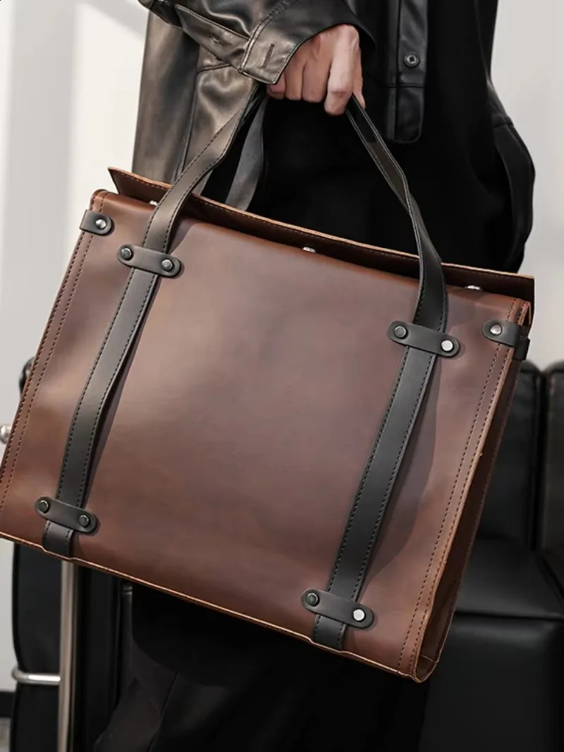 Fashion Mens Briefcase Bag Retro Leather Business Boston Bags s Cross bag Large Handbags 250122