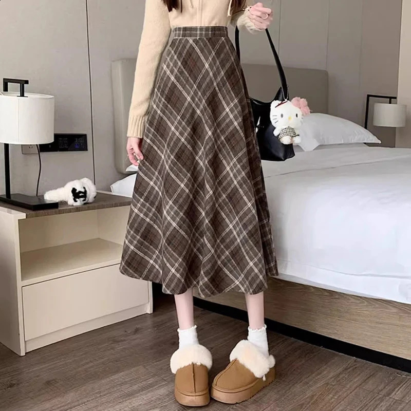 Female Comfortable Mid Wrap Skirts Spring Chic Girls High Waisted Coffee Lady Aline Pleated 250110