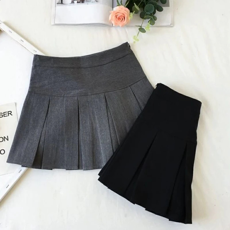 Fashion A Line Women Pleated Skirt High Waist Zipper Grey Student Mini JK Summer 2023 Black Ladies Suit 250110Z