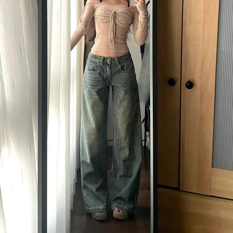 Y2k Vintage Baggy Jeans for Women Washed Casual High Waist Loose Denim Pants Streetwear Korean Wide Leg Trousers 250121