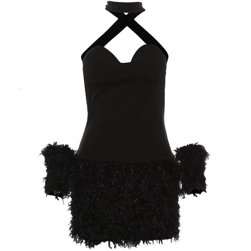 Women's Wear Dress Weird Puss Dress Women Backless Elegant Bracelets Fluff Patchwork Bodycon Birthday Midnight Sexy Party Trend Clubwear