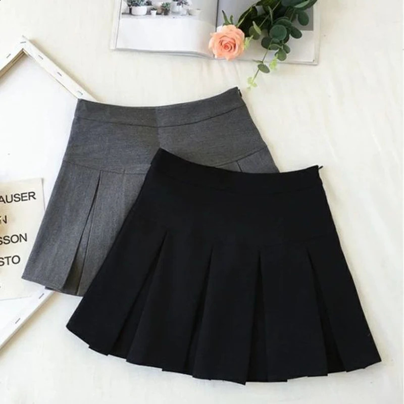 Fashion A Line Women Pleated Skirt High Waist Zipper Grey Student Mini JK Summer 2023 Black Ladies Suit 250110Z