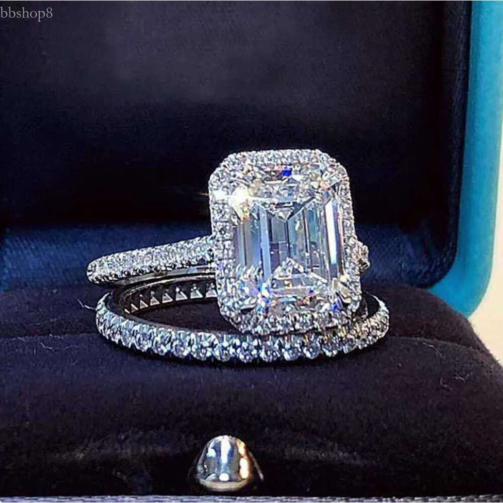 Wedding Rings Emerald cut 2ct Lab Dia Promise Ring Sets sterg Sier Engagemen t moissanite Weding Band For Women Bridal Party Jewelry Y0723