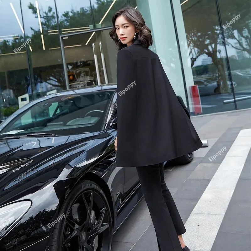 2024 Women Bat Sleeve Pant Suit Latest Fashion Ladies Jacket Blazer and Trousers Red Apricot Black 2 Piece Set 250114