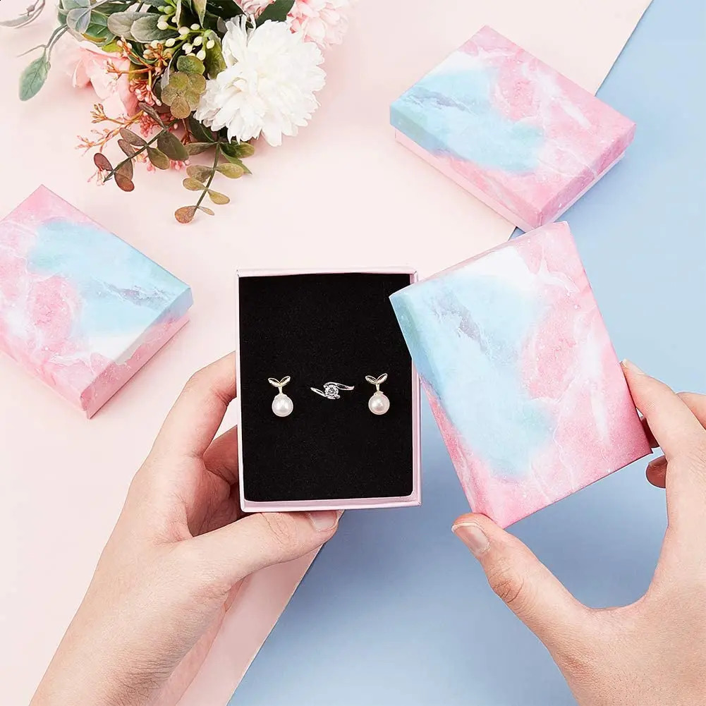 Cardboard Jewelry Box Gift Cardboard Boxes for Ring Necklace Earring Jewelry Gifts Packaging with Black Sponge Inside 18pc/24pc 250117