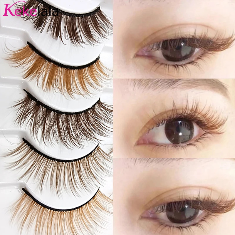 kekelala 5 Pairs Mix Fake Brown Strip Eyelashes Wholesale Blonde False Colored Eye Lash Extension Long Natural Faux Mink Cils 250110