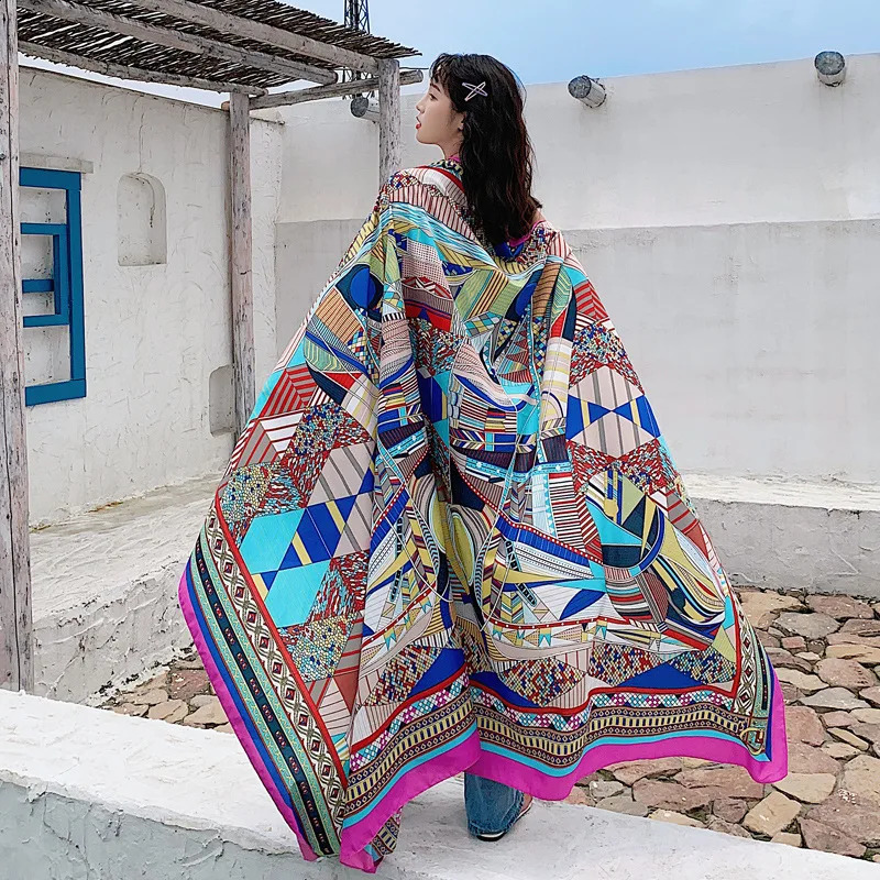 Large Size Vintage Ethnic Style Scarf Women Sun Shade Retro Cotton Tapestry Pashmina Yoga Shawl For Beach Travel Beach Tunic 250120