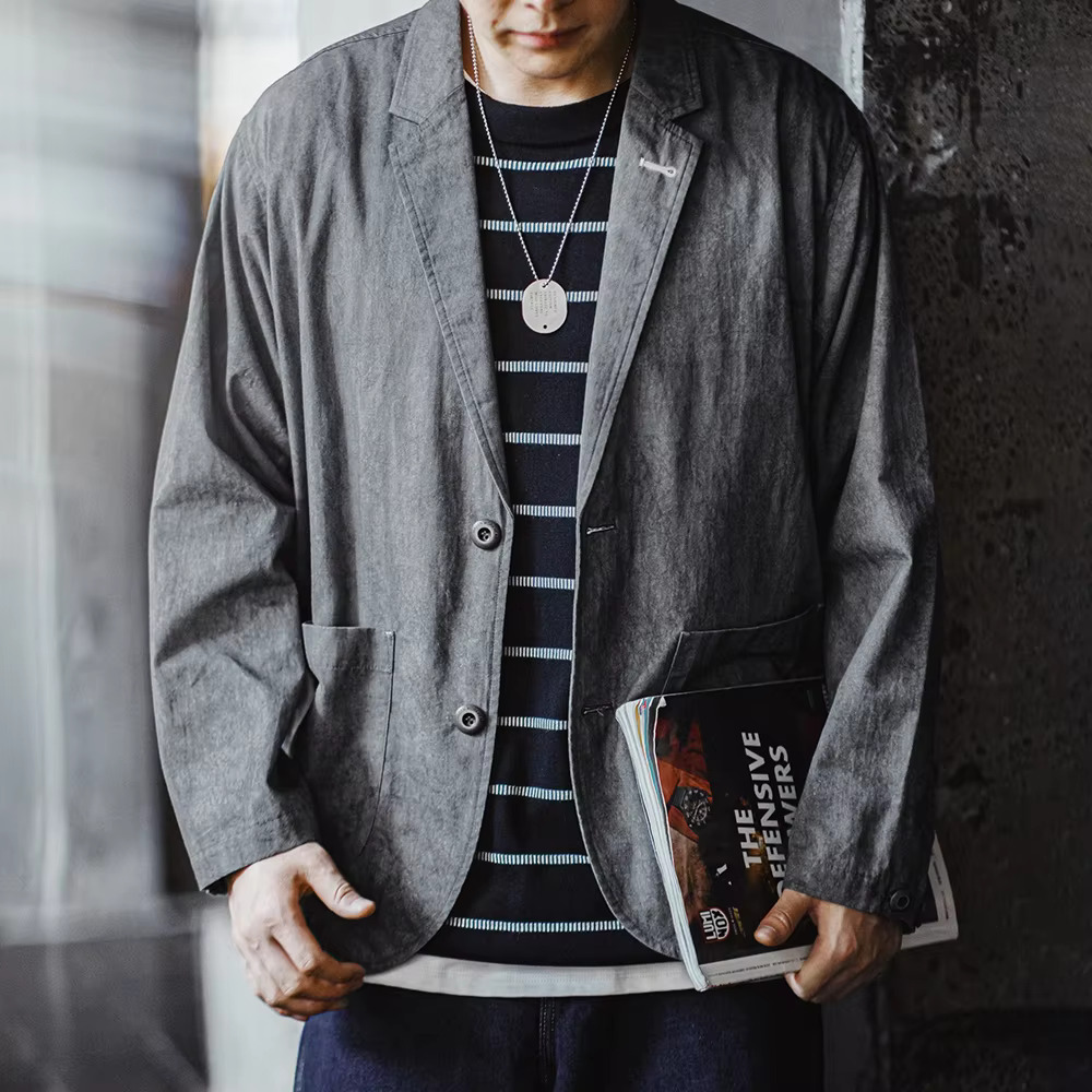 Maden New Casual Suit With Irregular Pattern Design Lapel Loose Blazers Cotton Jacket For Men's Spring And Autumn