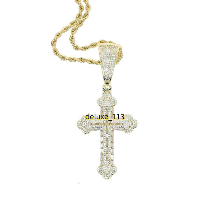 Hip Hop Iced Out Bg Sparking 5A Cubic Moissanite CZ Cross Pendant Tennis Chain Necklace fashion Jewelry Gifts for Men boy
